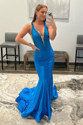 Deep V-neck Mermaid Prom Dress with Beading